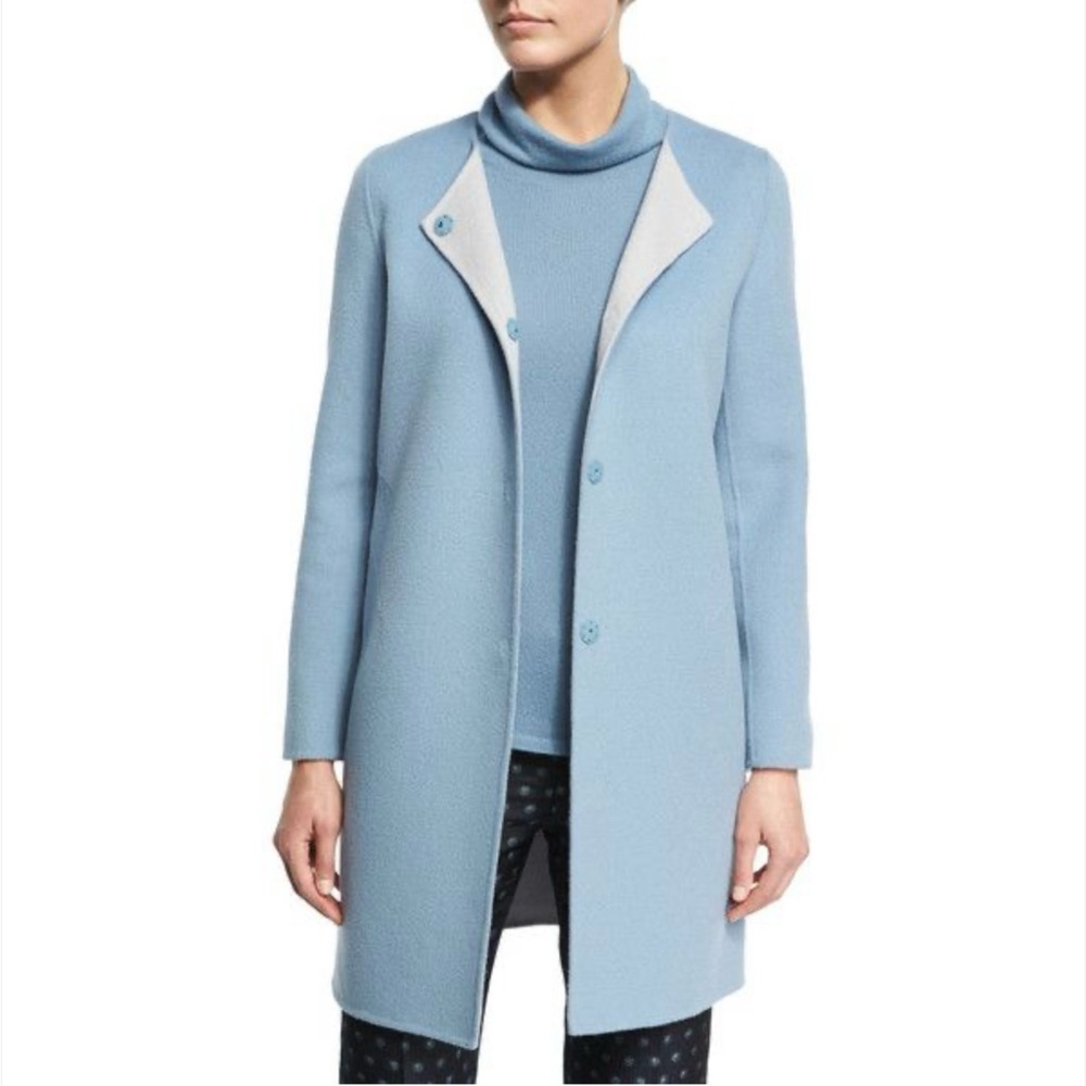 Armani Collezioni Duble Faced Collarless Wool-Cashmere Coat Trench-Coat
